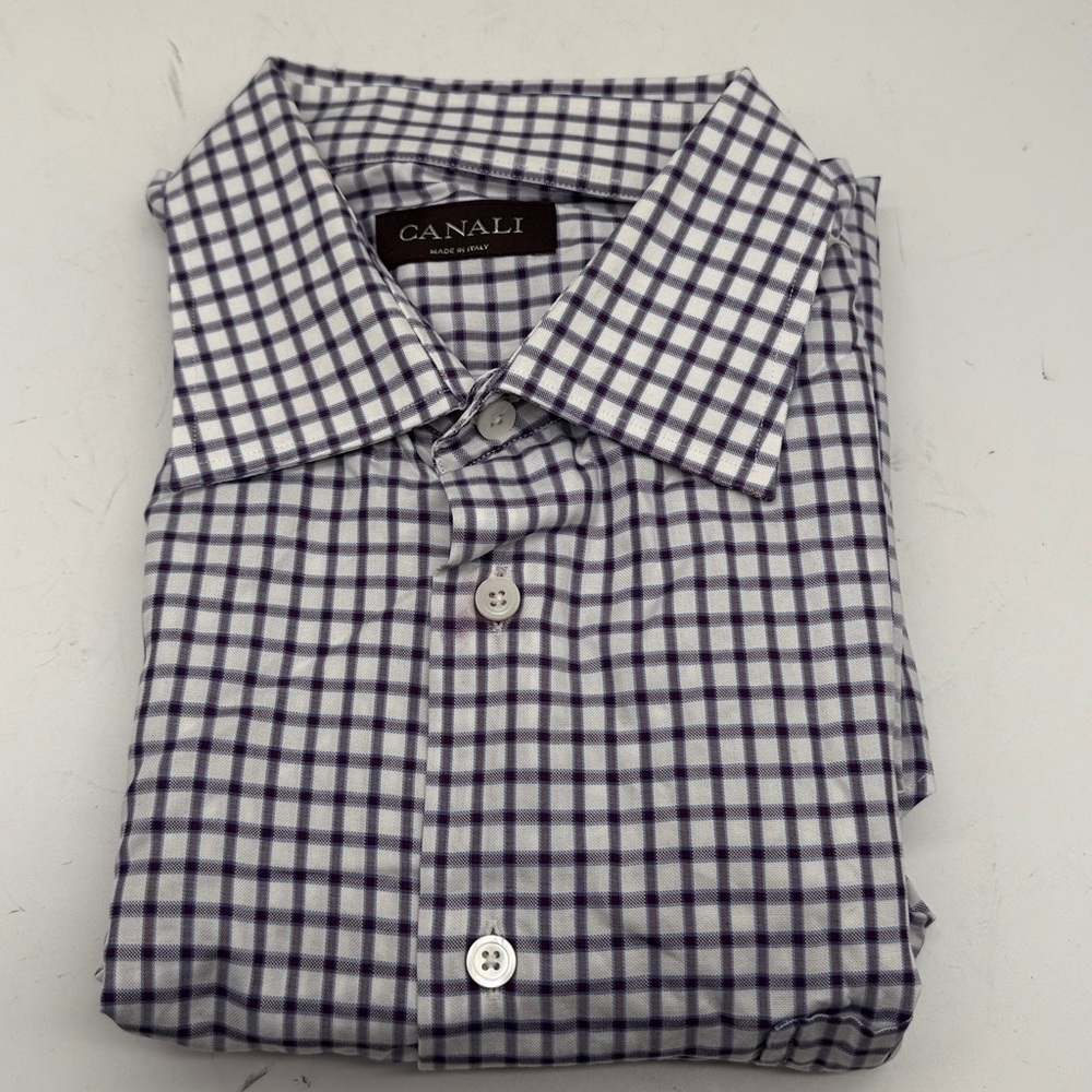 Canali Navy and White Checkered Shirt